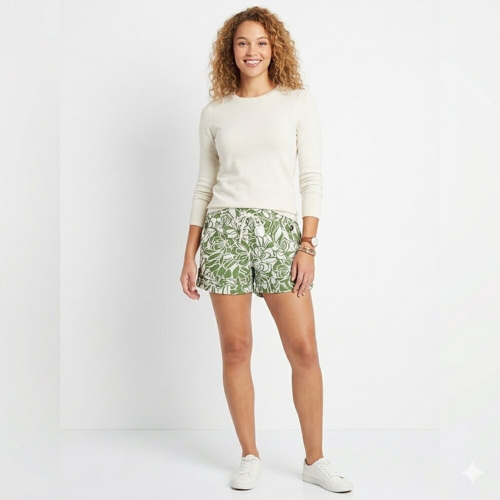Liz Claiborne Sloane Size 8 Green White Floral Shorts Sporty Y2K Coastal Tennis